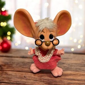 Vintage Roy Des of Fla 1970 CHRISTMAS Grandma MOUSE Mrs. Clause Coin Bank Promo